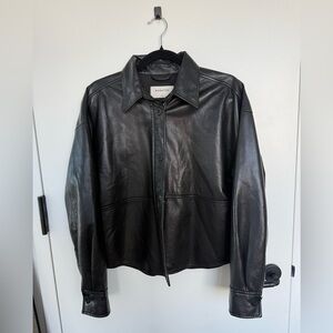 Babaton Black Leather Shirt Jacket